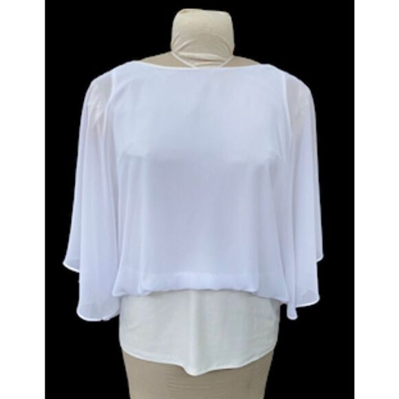 Coco Bianco Chiffon Overlay Top Flutter Sleeves Sz. L. White Holidays Party Wedd - Picture 1 of 9